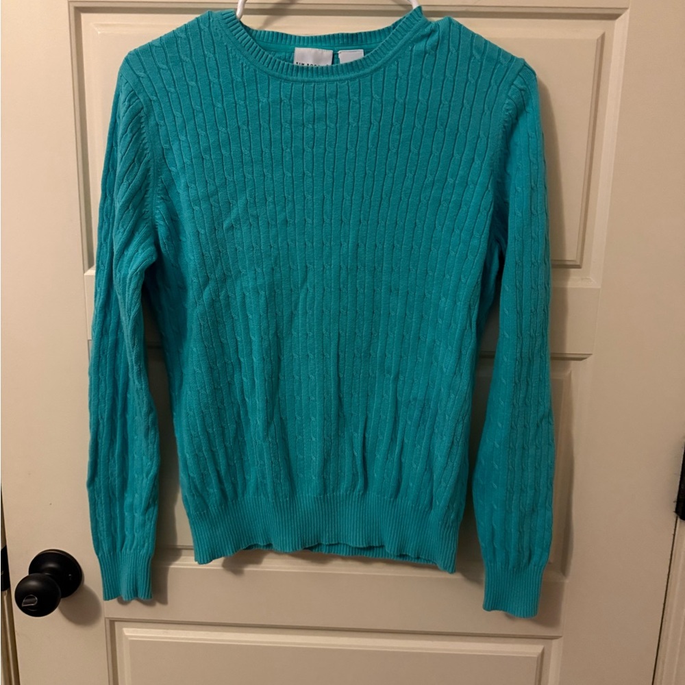 Kim Rogers Turquoise Cable Knit Sweater